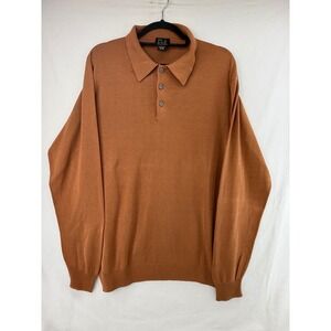 JOS A BANK Signature Collection Mens Silk Long Sleeve Knit Polo Sweater Amber  L